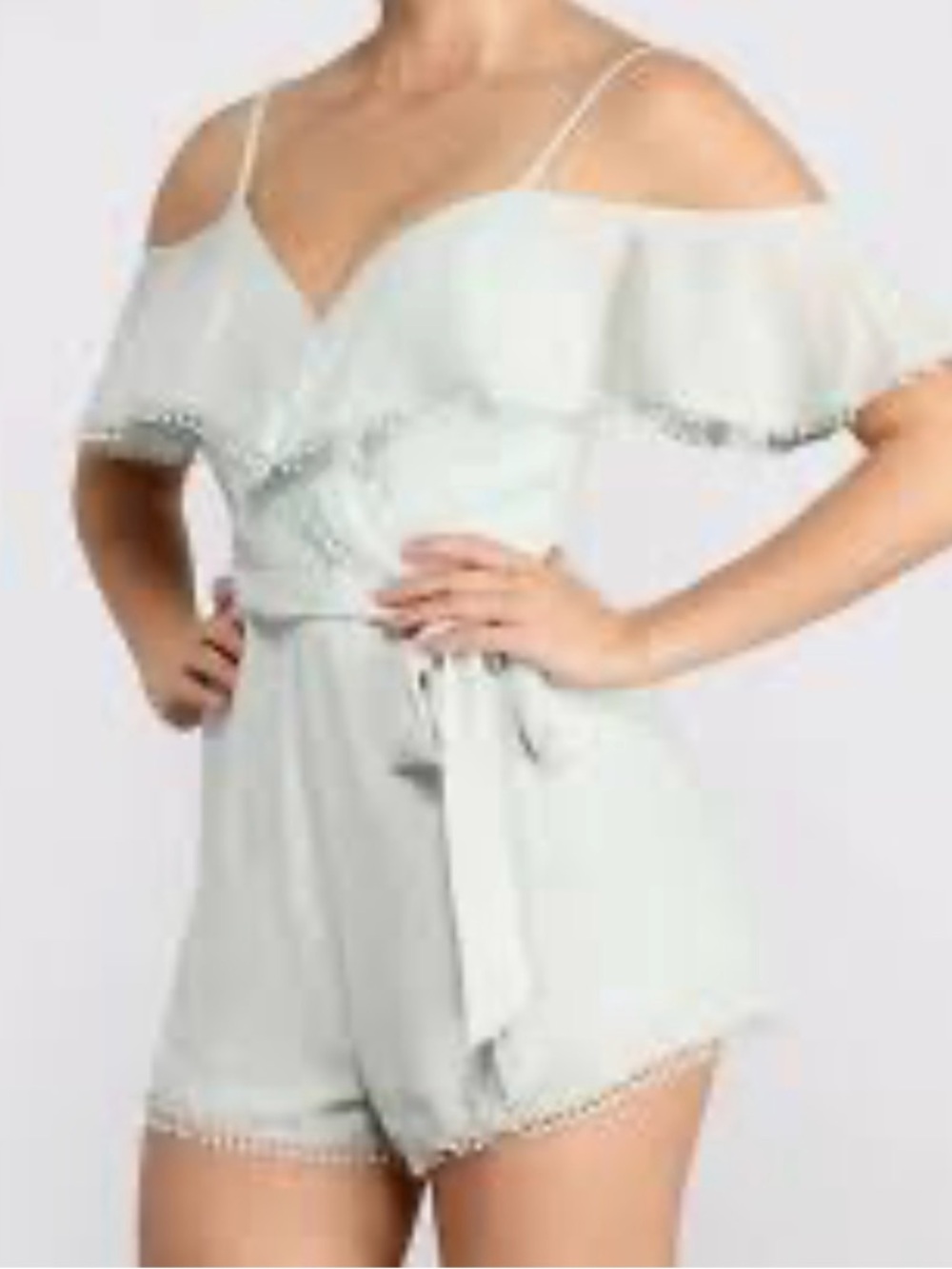 Mint Romper with Waist Tie